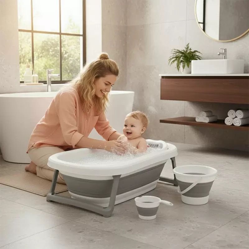 Kinderbath - Foldable 80cm Baby Bath Tub for Newborns & Toddlers – Built-In Seat, Temperature Reader & Toys