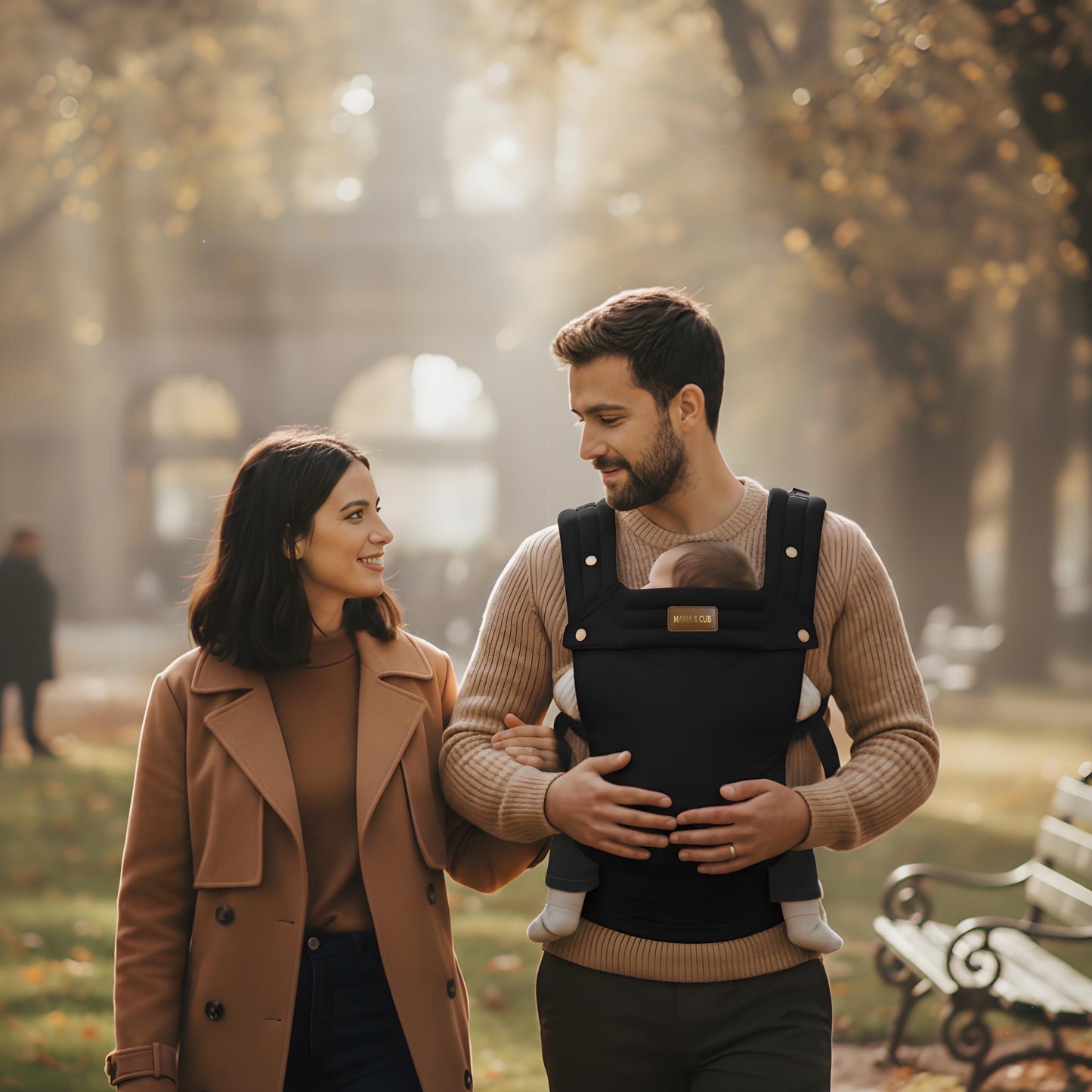 Lusso Baby Carrier | One-Click Fasten, Signature Golden Buttons on Handcrafted Luxury Cotton – Ergonomic, Safe