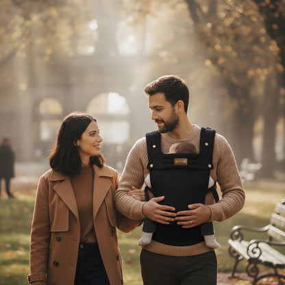 Lusso Baby Carrier | One-Click Fasten, Signature Golden Buttons on Handcrafted Luxury Cotton – Ergonomic, Safe