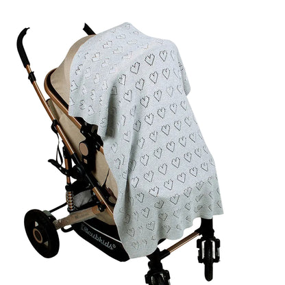 Heartloom Knitted Baby Blanket – Love Heart Soft Windproof Quilt for Newborns & Infants