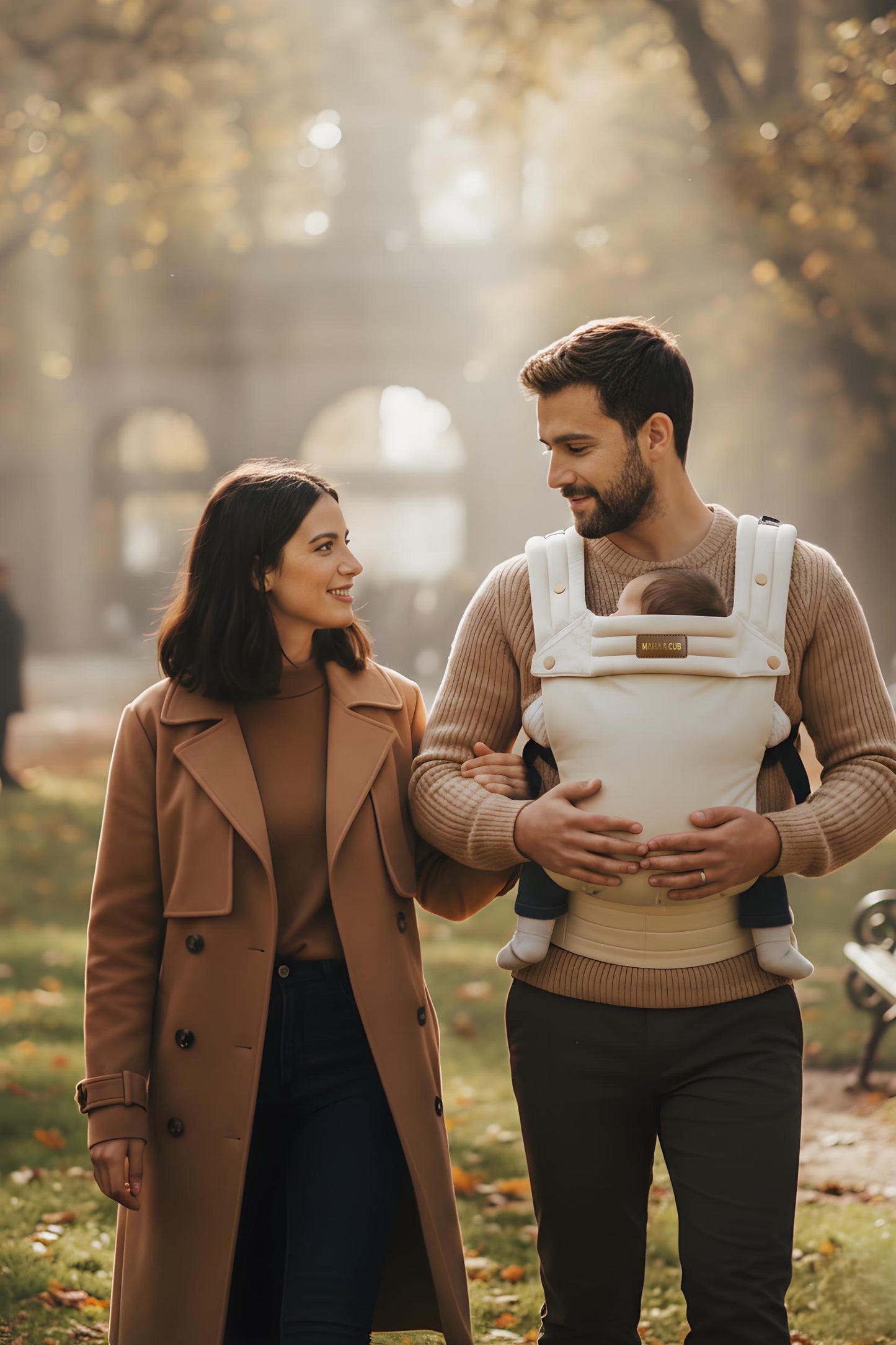 Lusso Baby Carrier | One-Click Fasten, Signature Golden Buttons on Handcrafted Luxury Cotton – Ergonomic, Safe