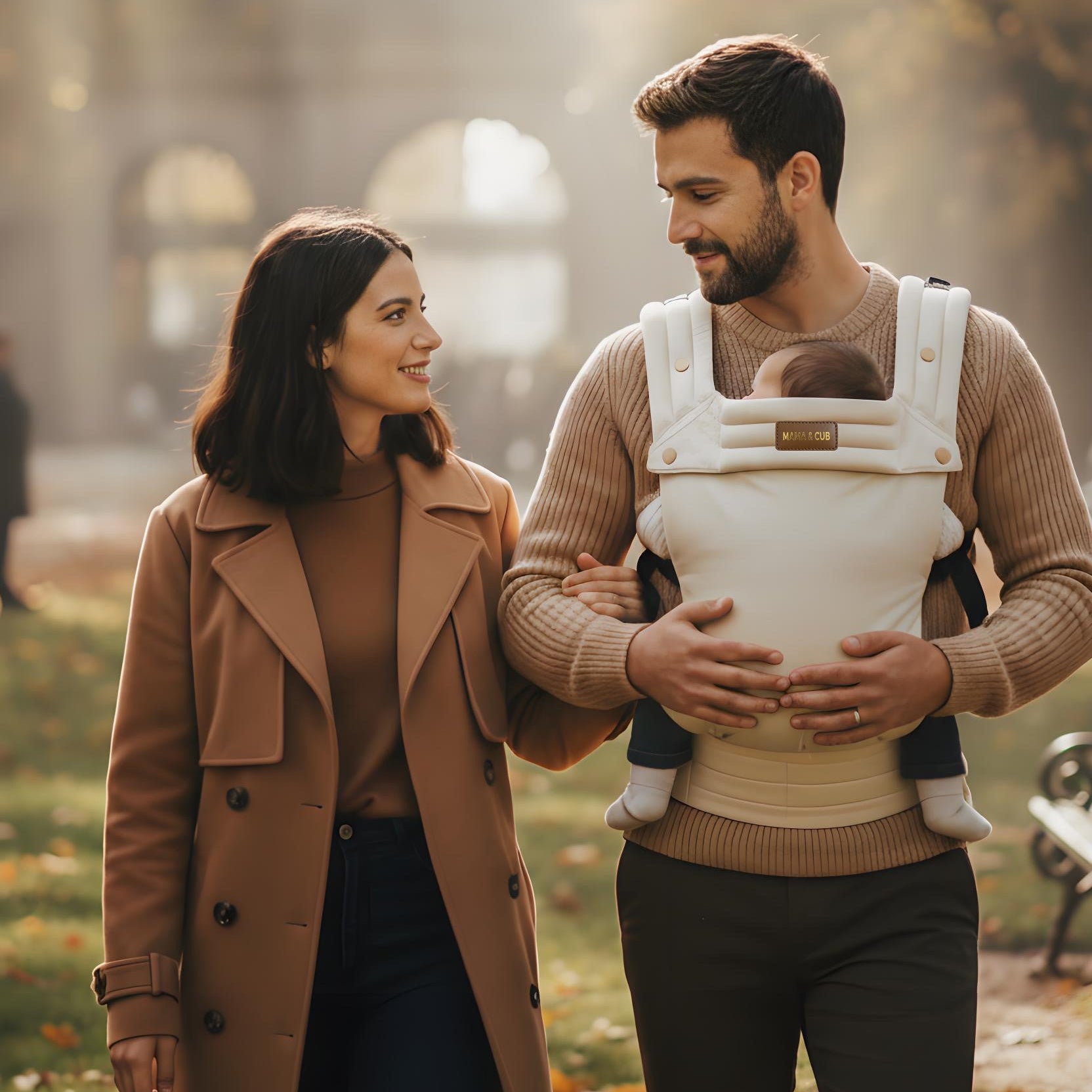 Lusso Baby Carrier | One-Click Fasten, Signature Golden Buttons on Handcrafted Luxury Cotton – Ergonomic, Safe