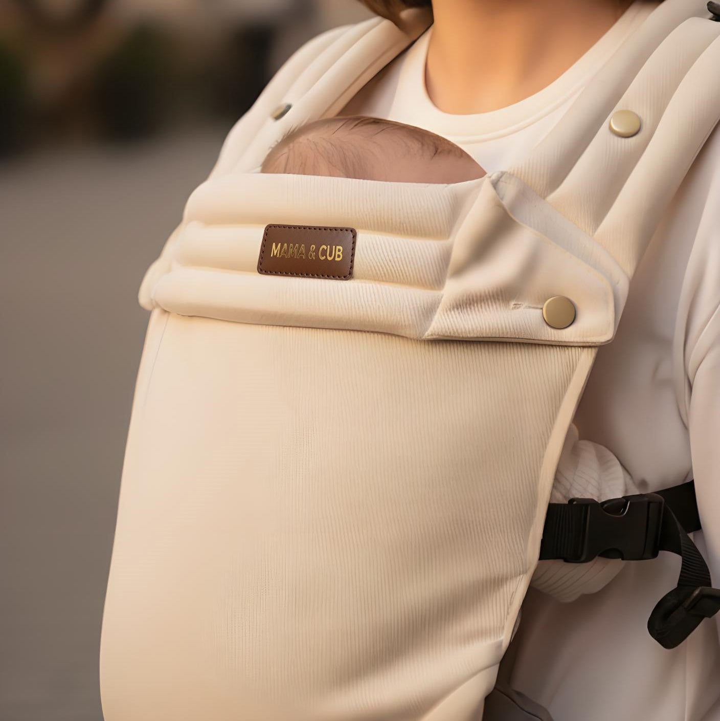 Lusso Baby Carrier | One-Click Fasten, Signature Golden Buttons on Handcrafted Luxury Cotton – Ergonomic, Safe