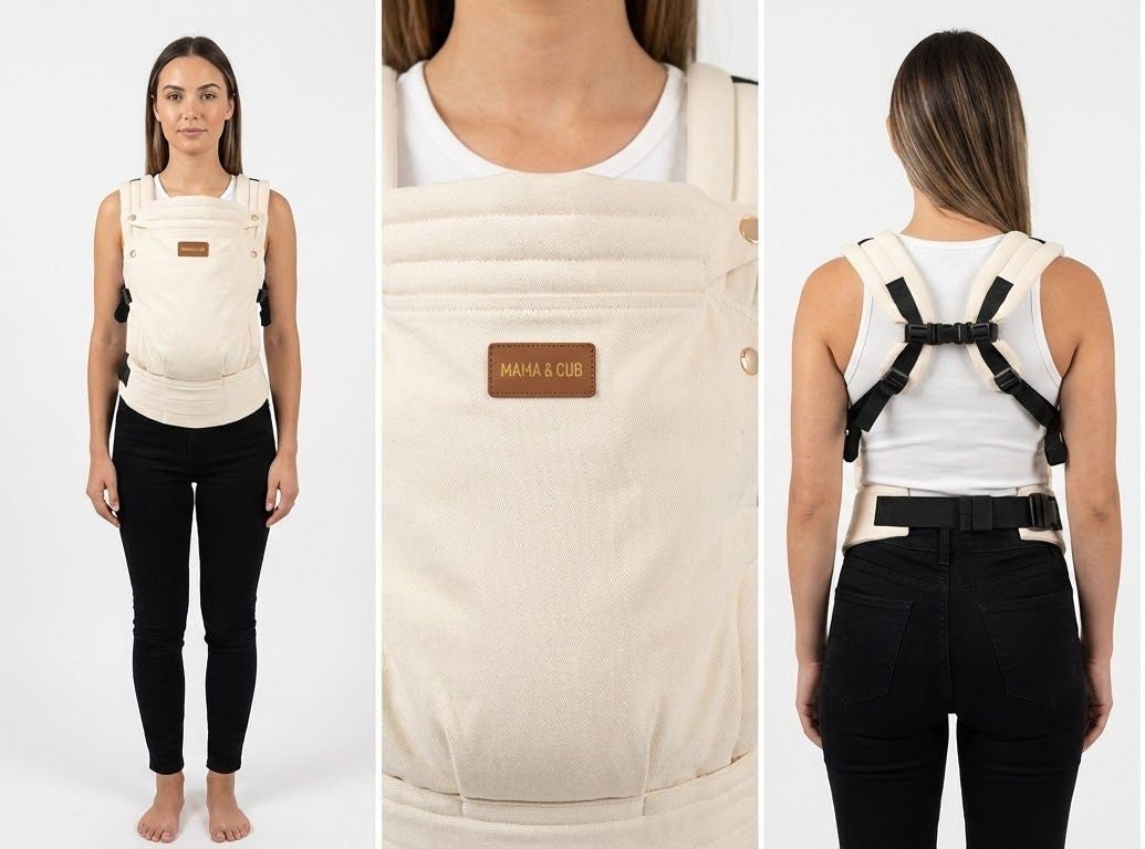 Lusso Baby Carrier | One-Click Fasten, Signature Golden Buttons on Handcrafted Luxury Cotton – Ergonomic, Safe