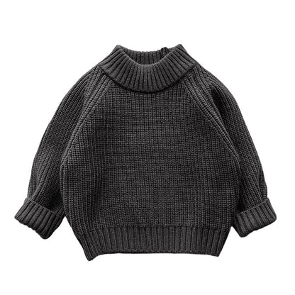 Retro Chunky Knit Kids Sweater – Cozy Semi-Turtleneck Pullover for Boys & Girls (Autumn/Winter 2025)