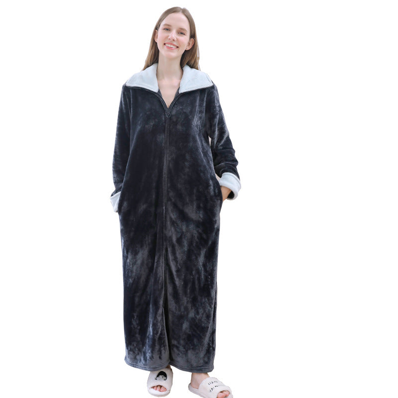 Milano Unisex Plus Size Long Zipper Nightdress | Autumn & Winter Loungewear Pajamas & Dressing Gown