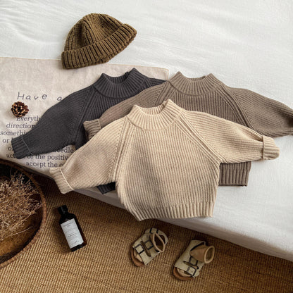 Retro Chunky Knit Kids Sweater – Cozy Semi-Turtleneck Pullover for Boys & Girls (Autumn/Winter 2025)