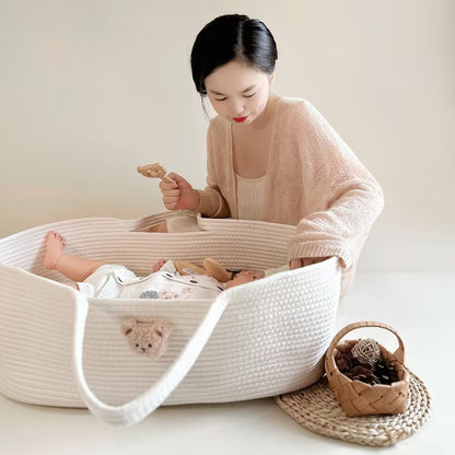 CradleJoy cotton rope woven baby carrycot folding newborn bassinet
