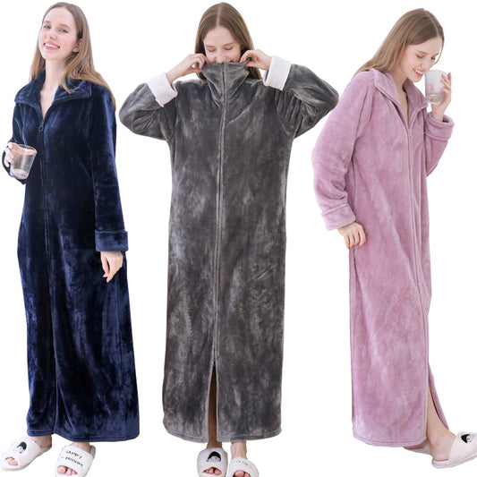 Milano Unisex Plus Size Long Zipper Nightdress | Autumn & Winter Loungewear Pajamas & Dressing Gown