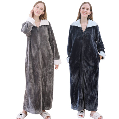 Milano Unisex Plus Size Long Zipper Nightdress | Autumn & Winter Loungewear Pajamas & Dressing Gown