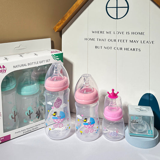 Mama and Cub Feel Good Anti-Colic Newborn Bottle Set – 3 -Piece Mixed Glass & amp; BPA-Free Gift Collection (0–6 Months)
