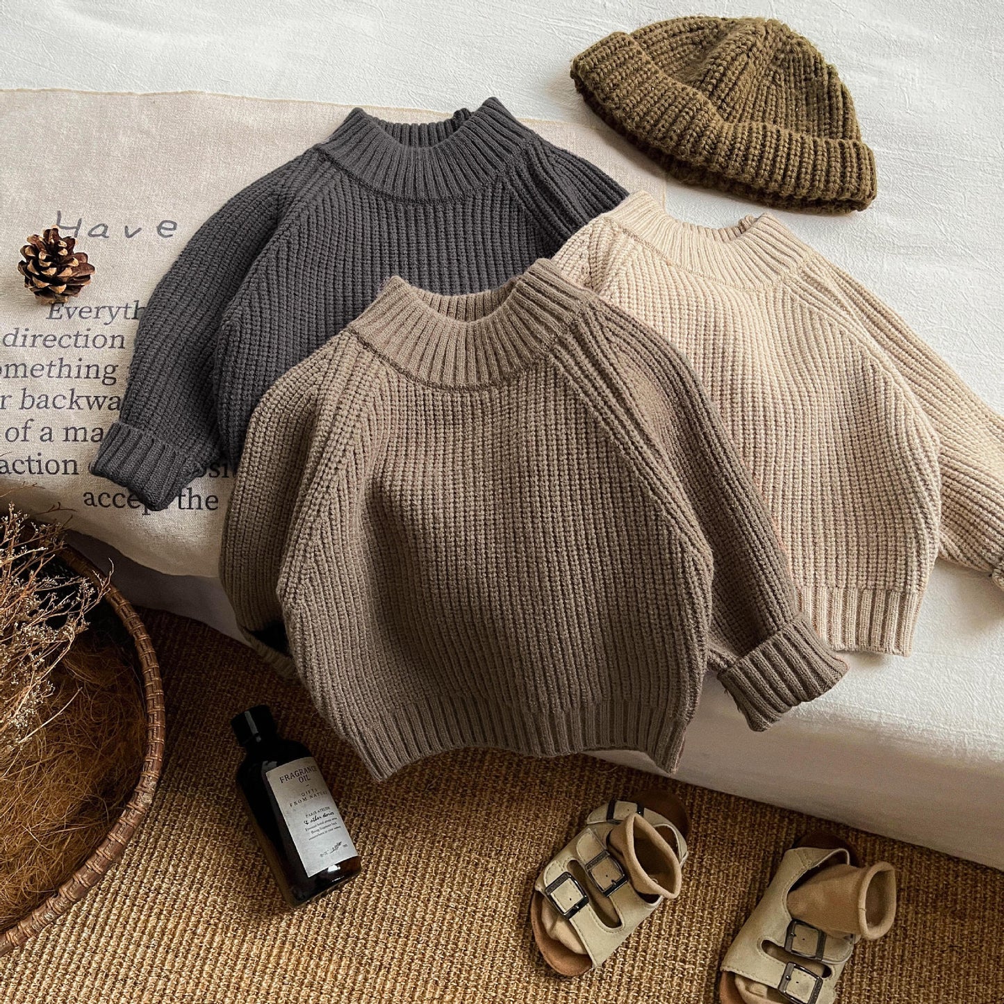 Retro Chunky Knit Kids Sweater – Cozy Semi-Turtleneck Pullover for Boys & Girls (Autumn/Winter 2025)