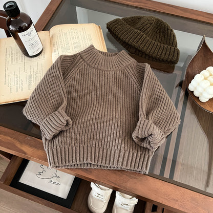 Retro Chunky Knit Kids Sweater – Cozy Semi-Turtleneck Pullover for Boys & Girls (Autumn/Winter 2025)