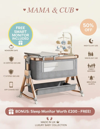 Bespoke Roseva Glide Bedside Crib — Handcrafted Luxury in Rose Gold & Chrome + Free Baby Monitor