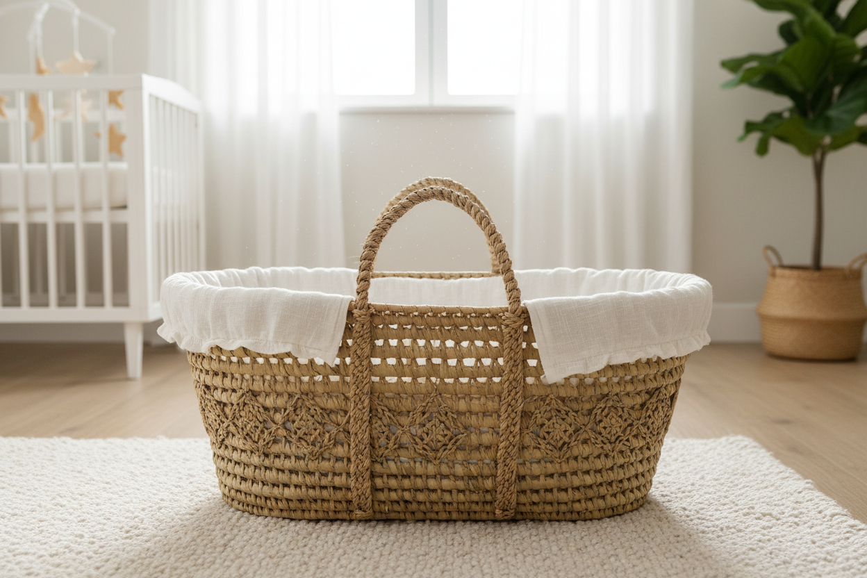 Luxury Handwoven Moses Basket – Portable Newborn Baby Bed & Carrier